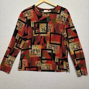 Chico’s Abstract Geometric Print Shirt‎ Size 2 Large Artsy Bold Statement Boho